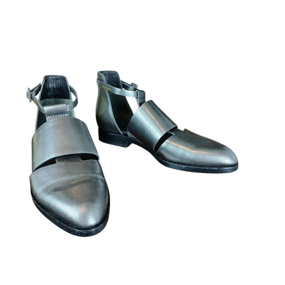 Alexander Wang Metallic Silver Cut Out Booties Sandal Gray Leather Size 6.5/37 - Picture 4 of 13